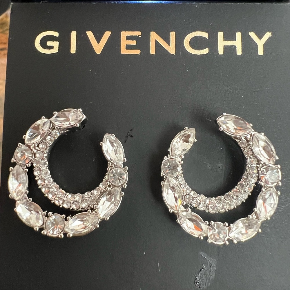 Givenchy Silver and Crystal Hoop Earrings - Picture 6 of 6
